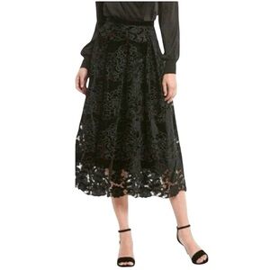 Antonio Melani Embroidered Floral Black Velvett Midi Skirt